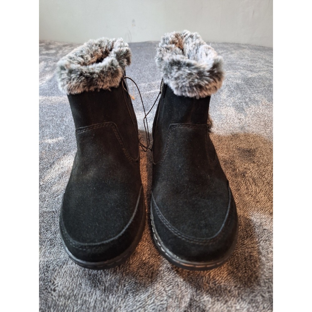 KHOMBU Suede Faux Fur Boots IRIS Womens 6M Black Booties Side Zip Cozy Style - Picture 4 of 15
